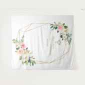 Blush Floral Gold Rahmen Heilige Kommunion Hinterg Wandteppich (Vorderseite (Horizontal))