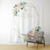 Blush Floral Gold Rahmen Heilige Kommunion Hinterg Wandteppich (Beispiel)