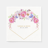Blush Floral Gold Rahmen Hochzeitspapier Napkin Serviette (Vorderseite)