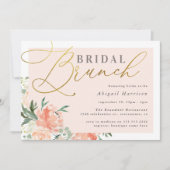 Blush Floral Gold Script Bridal Brunch Einladung (Vorderseite)