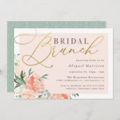 Blush Floral Gold Script Bridal Brunch Einladung (Vorne/Hinten)