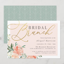 Blush Floral Gold Script Bridal Brunch Einladung