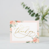 Blush Floral & Gold Script Vielen Dank Postkarte (Stehend Vorderseite)