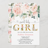 Blush Floral Gold Sweet Girl Baby Dusche Einladung (Vorne/Hinten)