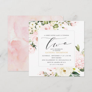 Blush Floral Greenery Girl 2. Geburtstag Party Einladung