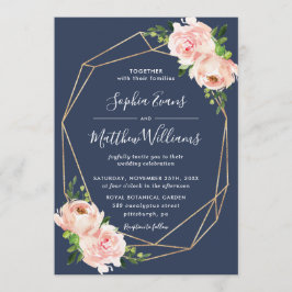 Blush Floral Greenery Gold Geometric Navy Hochzeit Einladung
