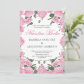 Blush Floral Greenery Nuestra Boda Spanish Wedding Einladung (Stehend Vorderseite)