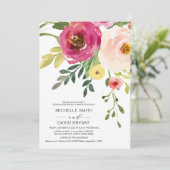 Blush Floral, Grün, Hochzeitsessen Probe Einladung (Stehend Vorderseite)