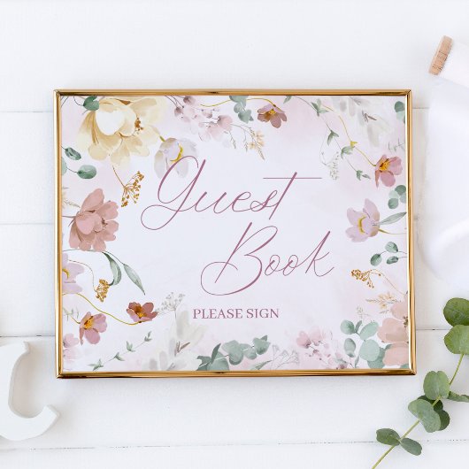 Blush Floral Guest Book Tabletter Zeichen Poster