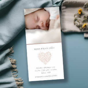 Blush Floral Heart Foto Baby Birth Ankündigung