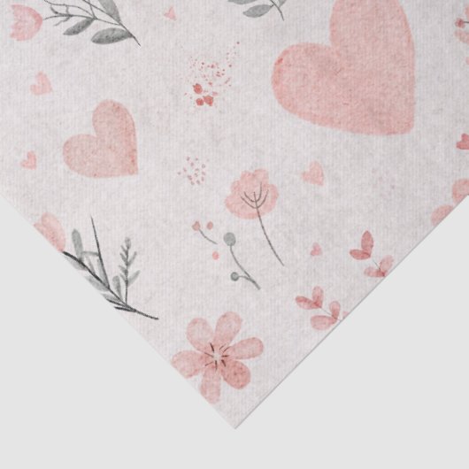 Blush Floral Heart Pattern Tissue Paper Seidenpapier (Detail)