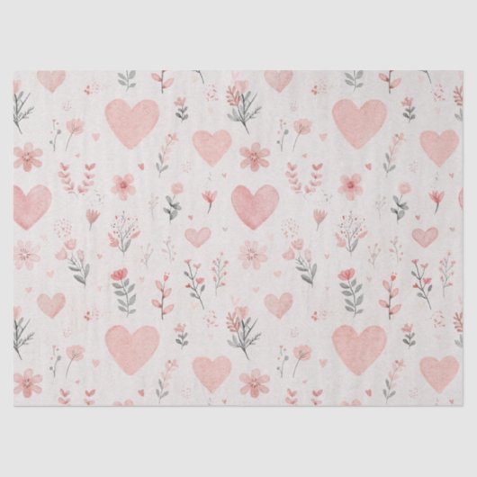 Blush Floral Heart Pattern Tissue Paper Seidenpapier (Vorderseite)