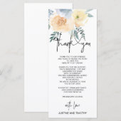 Blush Floral Hochzeit Vielen Dank Tischstellung Menükarte (Vorne/Hinten)