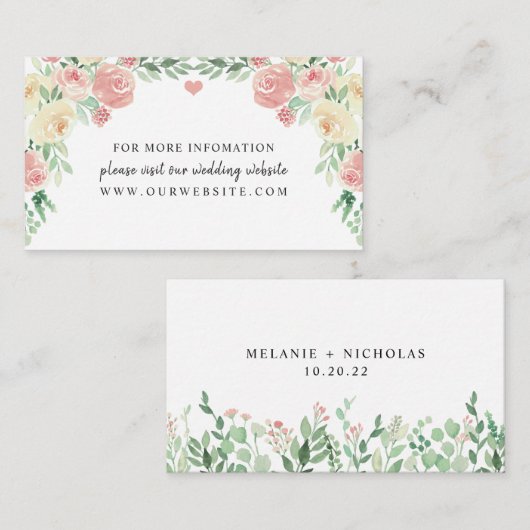 Blush Floral Hochzeitsinformationen Website Begleitkarte (Vorne/Hinten)