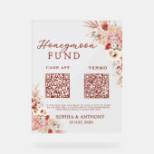 Blush Floral Honeymoon Fund QR Code Wedding Acrylschild (Vorderseite)