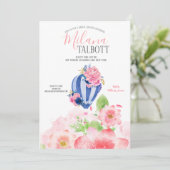Blush Floral Hot Air Ballon Brautparty Einladung (Stehend Vorderseite)