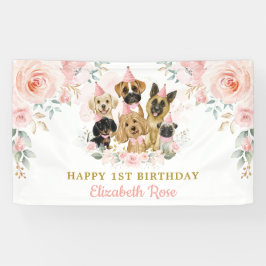 Blush Floral Hunde Welpen Geburtstagskind Mädchen  Banner