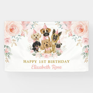 Blush Floral Hunde Welpen Geburtstagskind Mädchen  Banner