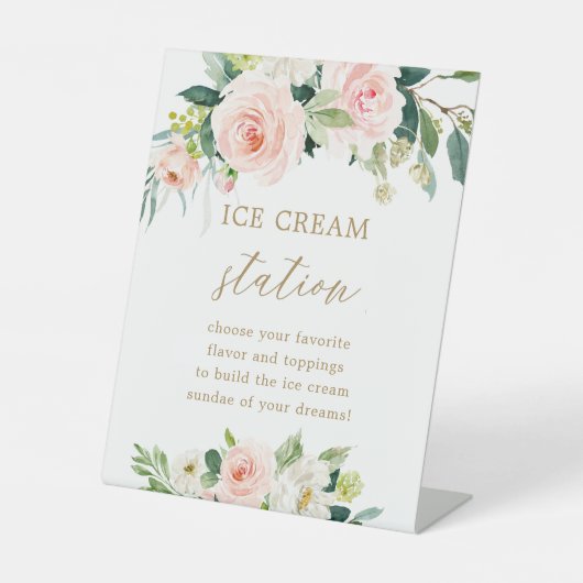Blush Floral Ice Creme Bar Nachtisch Tafelschild Sockelschild (Vorderseite)