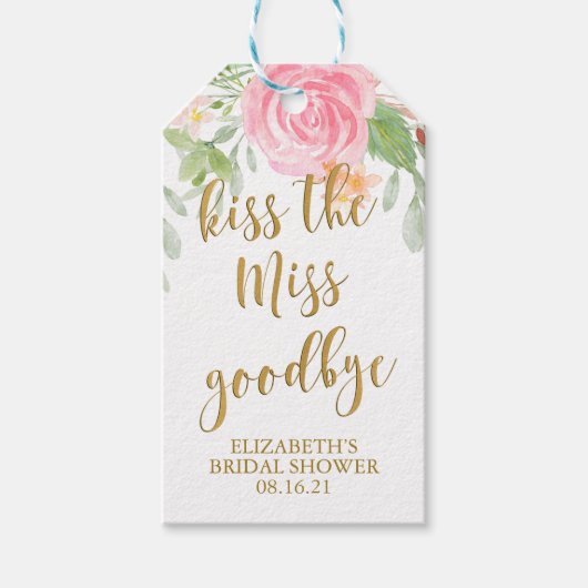 Blush Floral Kiss, Miss Goodbye Brautparty Geschenkanhänger (Vorderseite)