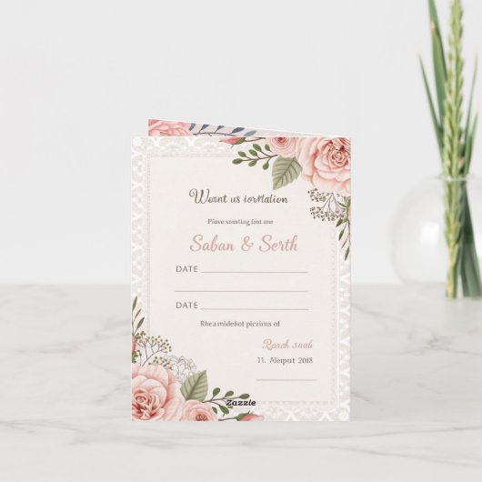 Blush Floral Lace Wedding Template Einladung (Rückseite)