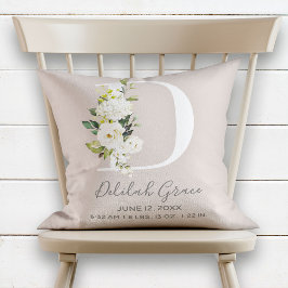 Blush Floral Letter D Monogram Baby Birth Stats Kissen