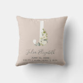 Blush Floral Letter J Monogram Baby Birth Stats Kissen (Rückseite)