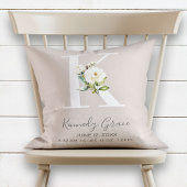 Blush Floral Letter K Monogram Baby Birth Stats Kissen