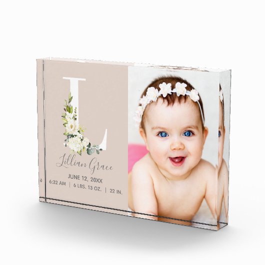 Blush Floral Letter L Foto Monogram Birth States (Rechts)
