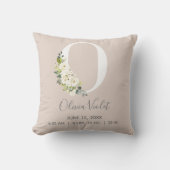 Blush Floral Letter O Monogram Baby Birth Stats Kissen (Vorderseite)