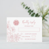 Blush Floral Line Art Chinese Wedding RSVP Karte (Stehend Vorderseite)