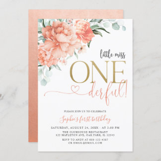 Blush Floral Little Miss Onederful 1. Geburtstag Einladung
