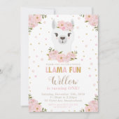 Blush Floral Llama Birthday Einladung (Vorderseite)