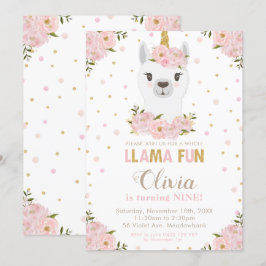 Blush Floral Llama Unicorn Geburtstag Llamacorn Einladung