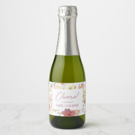 Blush Floral Mini Champagner Flasche Etikett