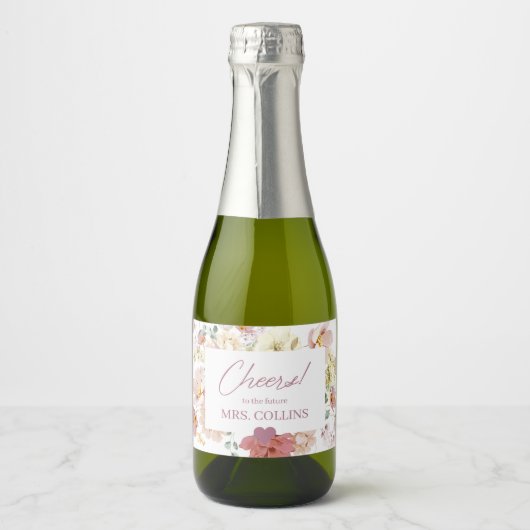 Blush Floral Mini Champagner Flasche Etikett (Vorderseite)