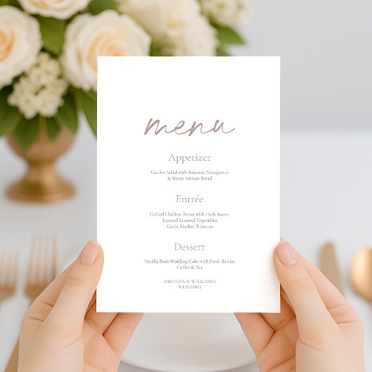 Blush Floral Minimalist Wedding Menu Card Einladung