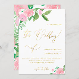 Blush Floral mit Imitaten Goldkalligrafie Hochzeit Einladung