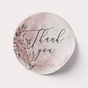 Blush Floral Mond Schriftart Danke Hochzeitsgesc Runder Aufkleber