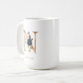 Blush Floral Monogram Letter "N" Personalisiert Kaffeetasse (Vorderseite Links)