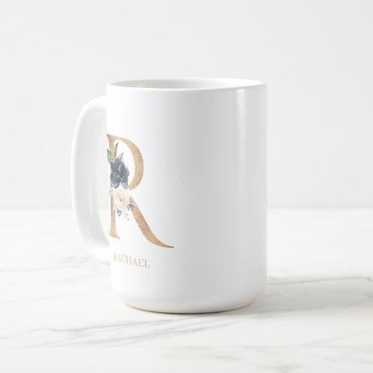 Blush-Floral Monogram Letter "R" Personalisiert Kaffeetasse (Vorderseite Links)