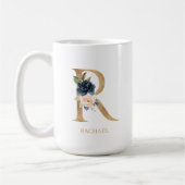 Blush-Floral Monogram Letter "R" Personalisiert Kaffeetasse (Links)