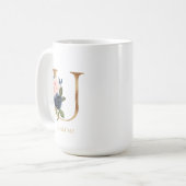 Blush Floral Monogram Letter "U" Personalisiert Kaffeetasse (Vorderseite Links)