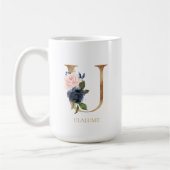 Blush Floral Monogram Letter "U" Personalisiert Kaffeetasse (Links)