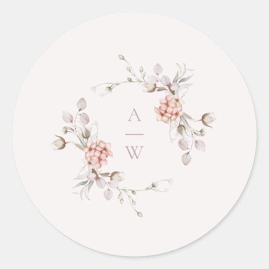 Blush Floral Monogram Wedding Sticker (Vorderseite)