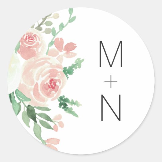 Blush Floral monogram wedding Umschlag Aufkleber 4 (Vorderseite)