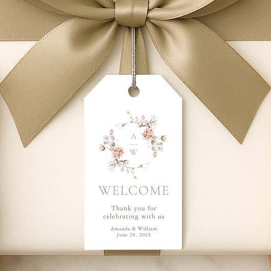 Blush Floral Monogram Wedding Welcome Geschenkanhänger