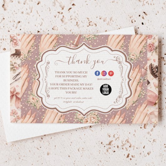 Blush Floral Nail Technician Business Dankeskarte