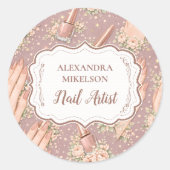 Blush Floral Nail Technician Business Runder Aufkleber (Vorderseite)