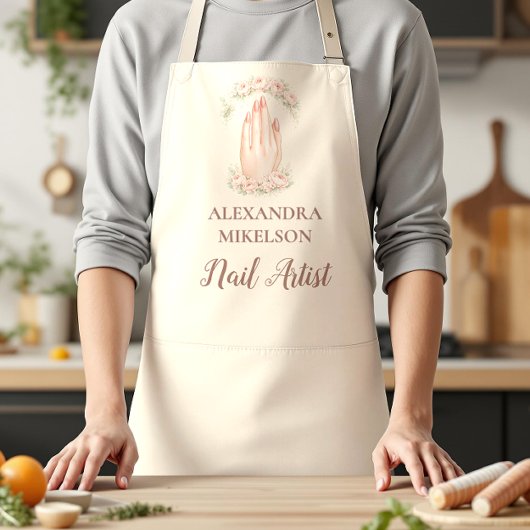 Blush Floral Nail Technician Business Schürze